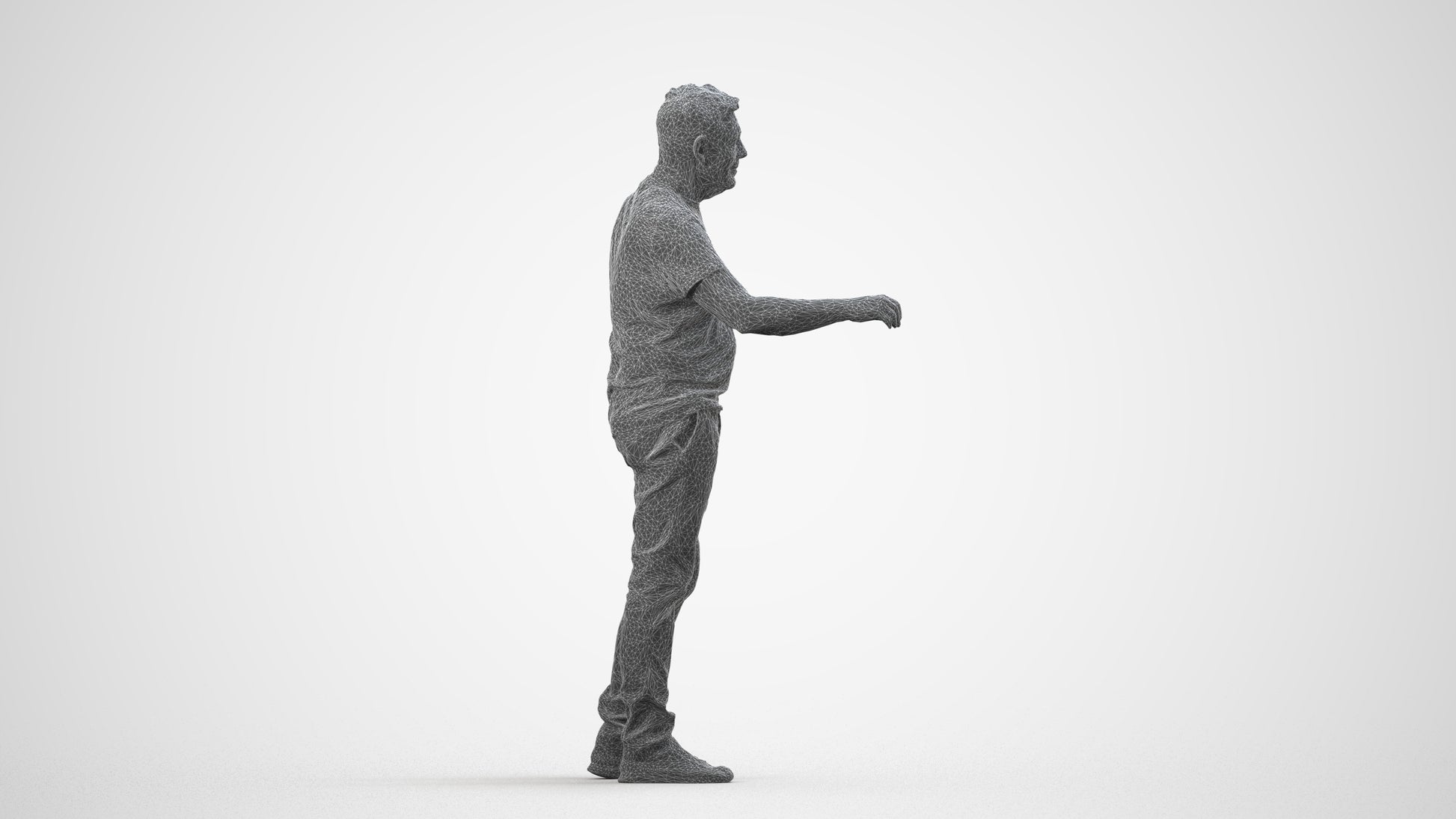 realistic 3D human senior man casual door, archviz people FBX OBJ for Blender, wireframe side view