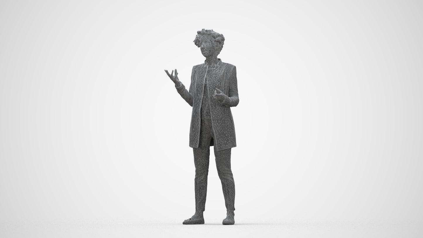 realistic 3D woman business standing, scanned archviz people for Blender and 3ds Max, wireframe back view