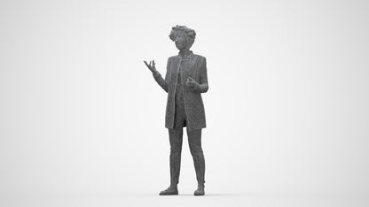 realistic 3D woman business standing, scanned archviz people for Blender and 3ds Max, wireframe back view