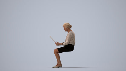 3D people model senior woman business sitting, scanned human for 3ds Max rendering, three-quarter view render