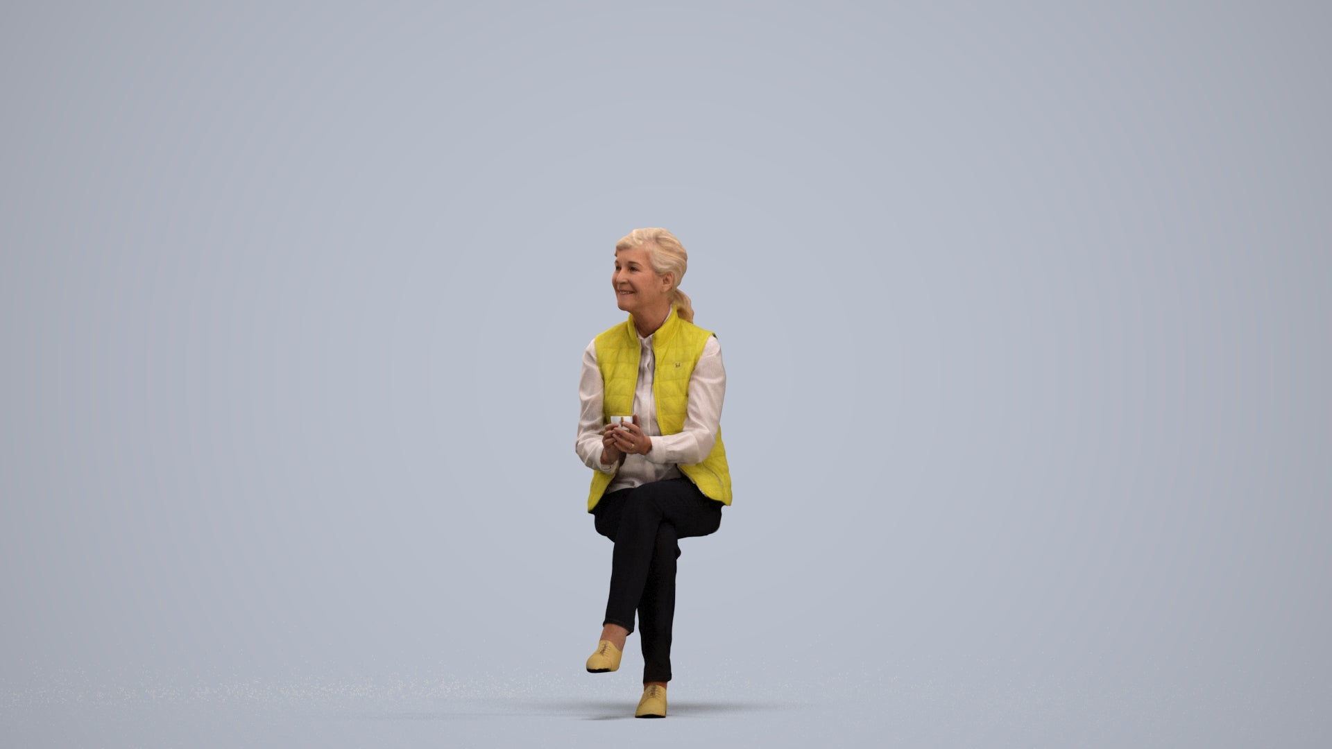 realistic 3D people senior woman casual sitting, render-ready for V-Ray and Corona, FBX OBJ, standing pose render