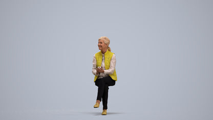realistic 3D people senior woman casual sitting, render-ready for V-Ray and Corona, FBX OBJ, standing pose render
