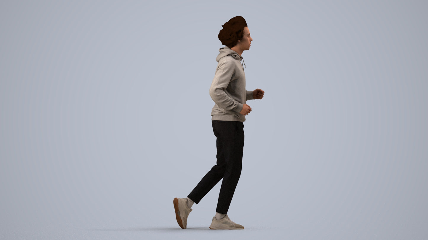 3D human model man sport, photogrammetry scanned person for archviz, side view render