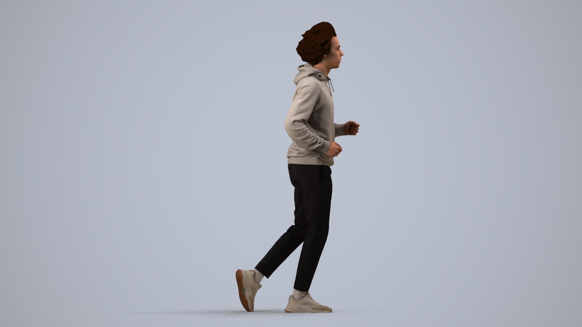 3D human model man sport, photogrammetry scanned person for archviz, side view render