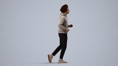 3D human model man sport, photogrammetry scanned person for archviz, side view render
