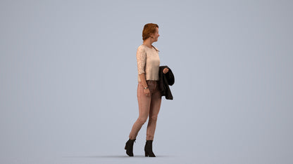 3D people model woman casual walking, scanned human for 3ds Max rendering, side view render
