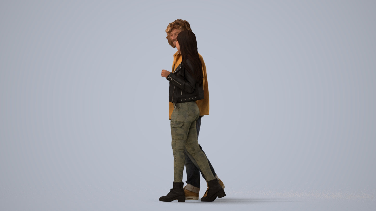 3D human model woman casual shopping, photogrammetry scanned person for archviz, three-quarter view render