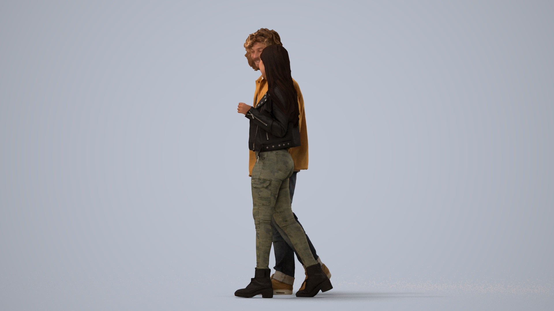 3D human model woman casual shopping, photogrammetry scanned person for archviz, three-quarter view render
