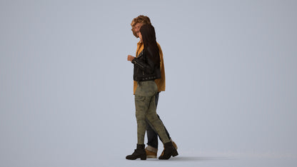 3D human model woman casual shopping, photogrammetry scanned person for archviz, three-quarter view render