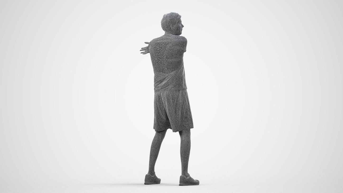 3D human model man sport, photogrammetry scanned person for archviz, wireframe side view
