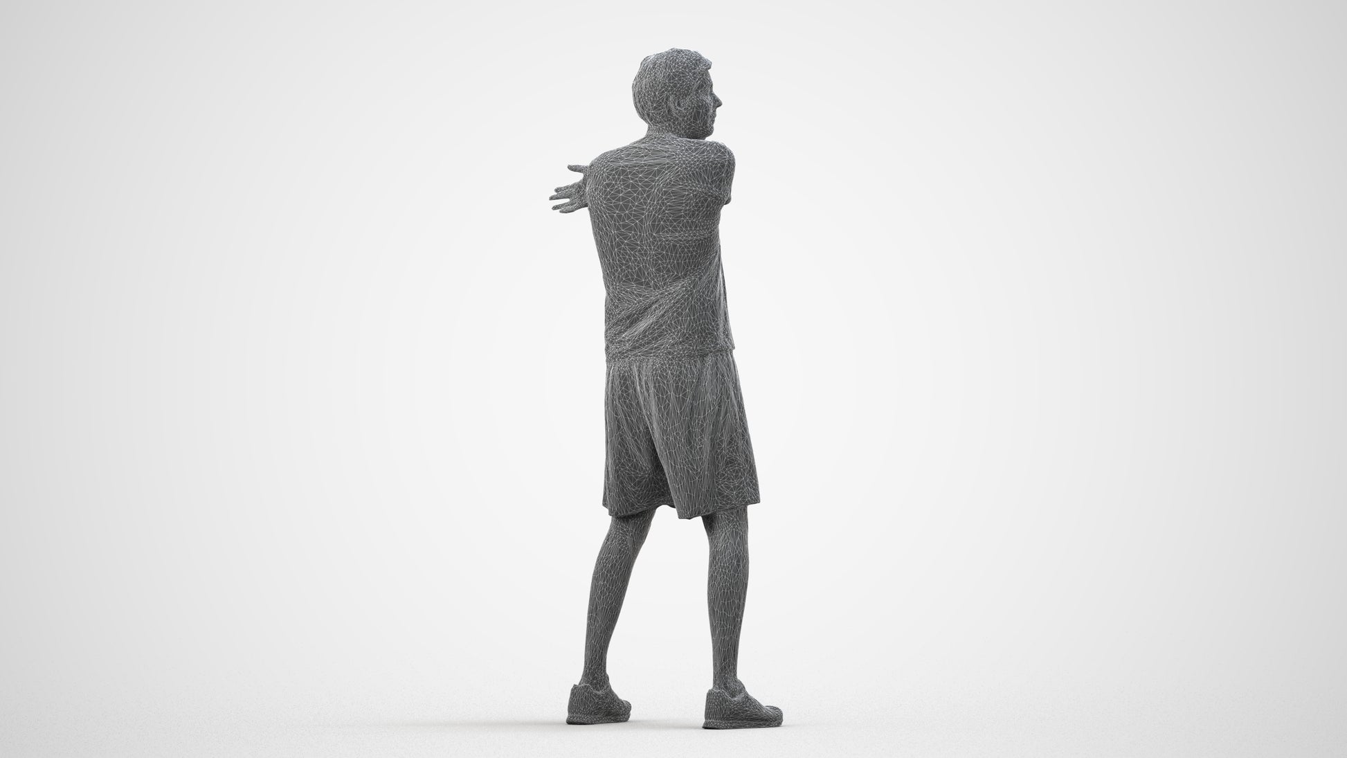 3D human model man sport, photogrammetry scanned person for archviz, wireframe side view