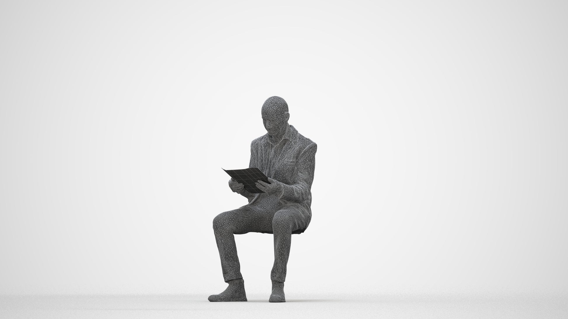 realistic 3D people senior man business, render-ready for V-Ray and Corona, FBX OBJ, wireframe back view
