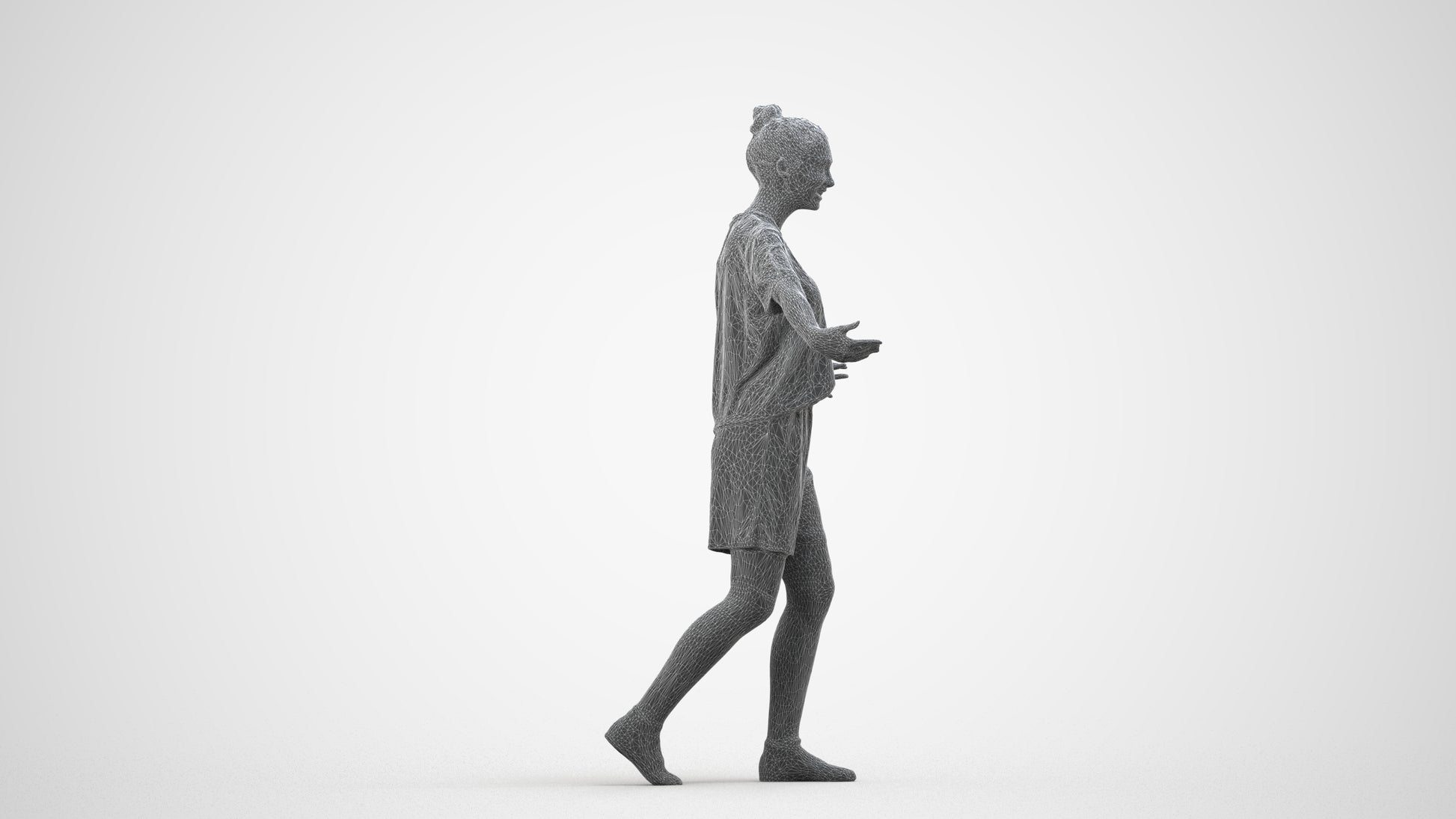 realistic 3D girl sport, scanned archviz people for Blender and 3ds Max, wireframe side view