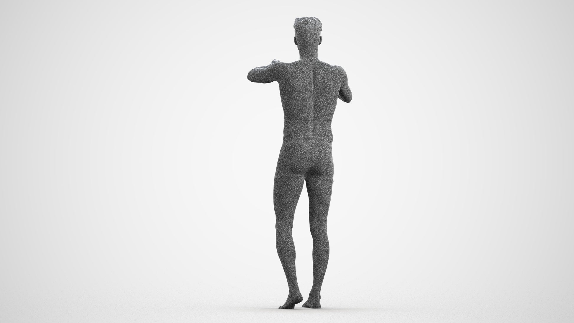 realistic 3D man bathroom, scanned archviz people for Blender and 3ds Max, wireframe front view