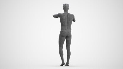 realistic 3D man bathroom, scanned archviz people for Blender and 3ds Max, wireframe front view