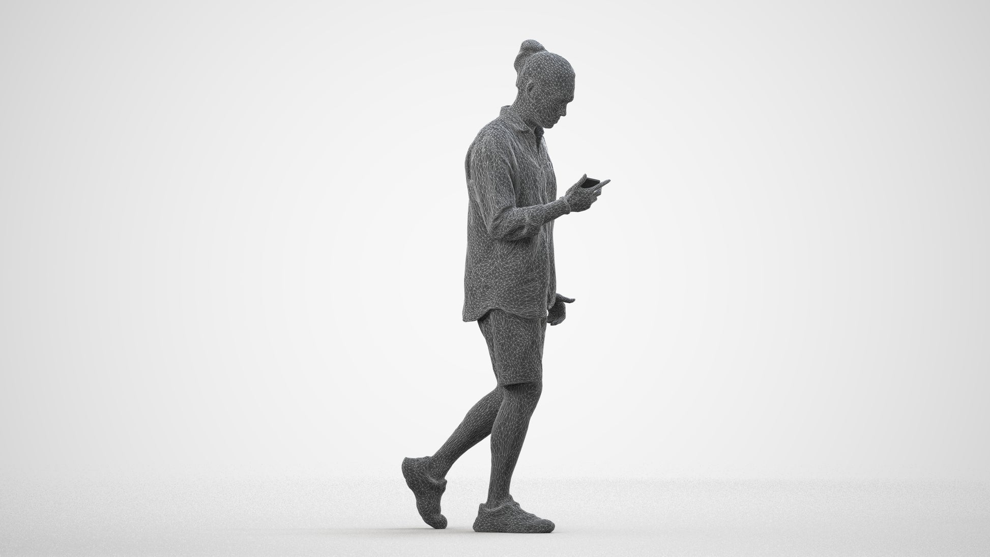 realistic 3D people man casual walking, render-ready for V-Ray and Corona, FBX OBJ, wireframe side view
