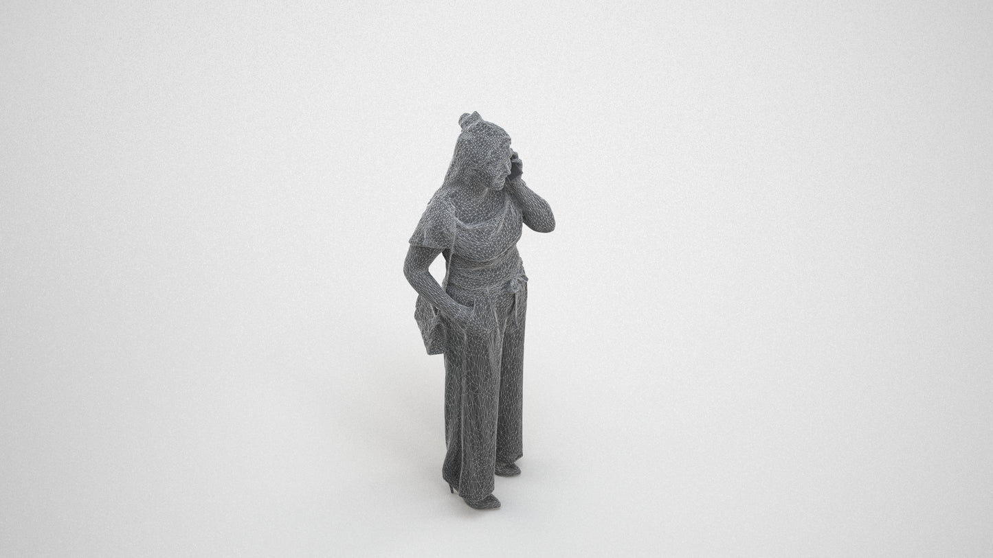 realistic 3D people woman casual standing, render-ready for V-Ray and Corona, FBX OBJ, wireframe three-quarter view