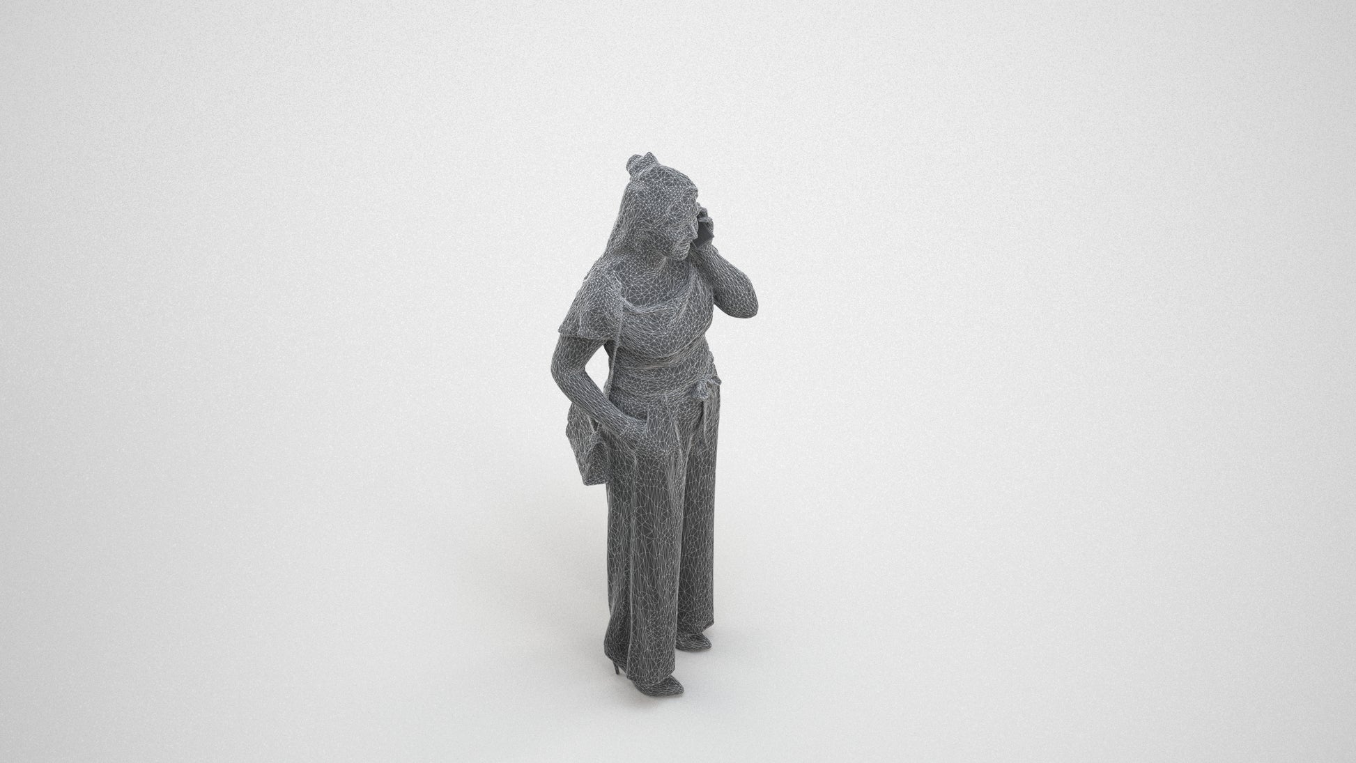 realistic 3D people woman casual standing, render-ready for V-Ray and Corona, FBX OBJ, wireframe three-quarter view