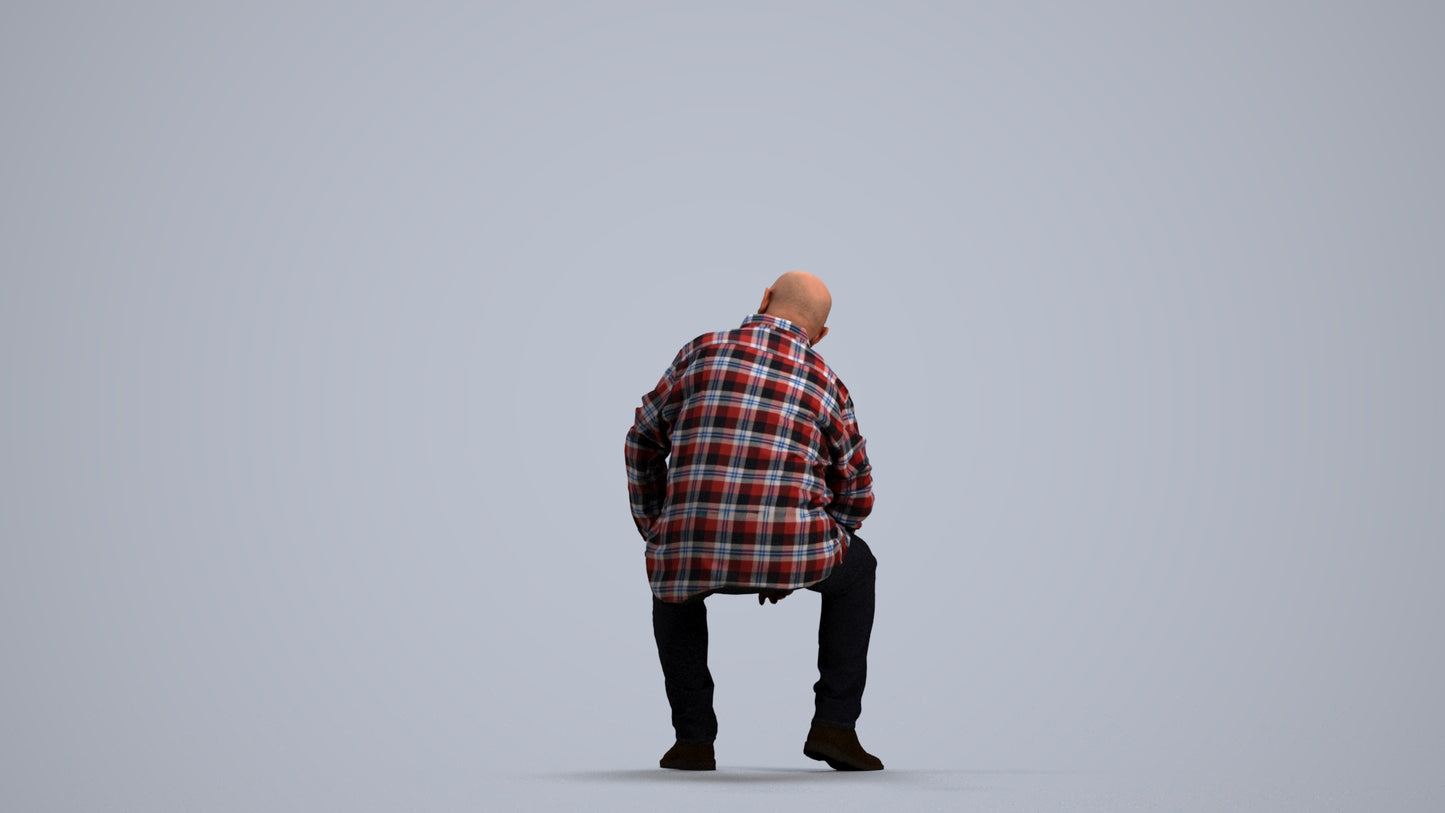 realistic 3D people senior man casual sitting, render-ready for V-Ray and Corona, FBX OBJ, front view render