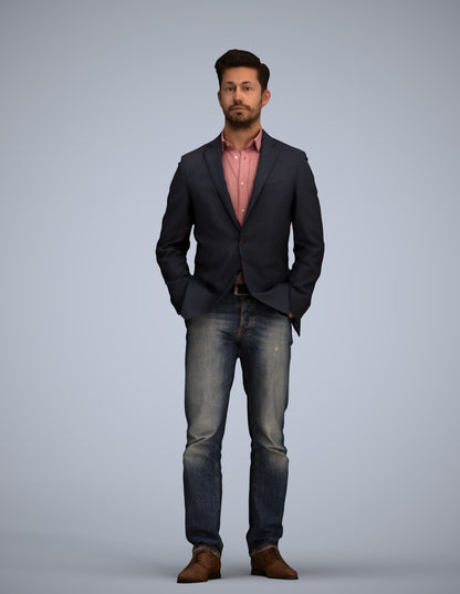 3D people model man business standing, scanned human for 3ds Max rendering