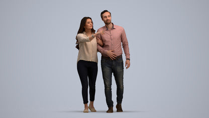 realistic 3D woman casual couple, scanned archviz people for Blender and 3ds Max, standing pose render