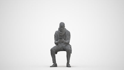 realistic 3D man casual sitting, scanned archviz people for Blender and 3ds Max, three-quarter front view render