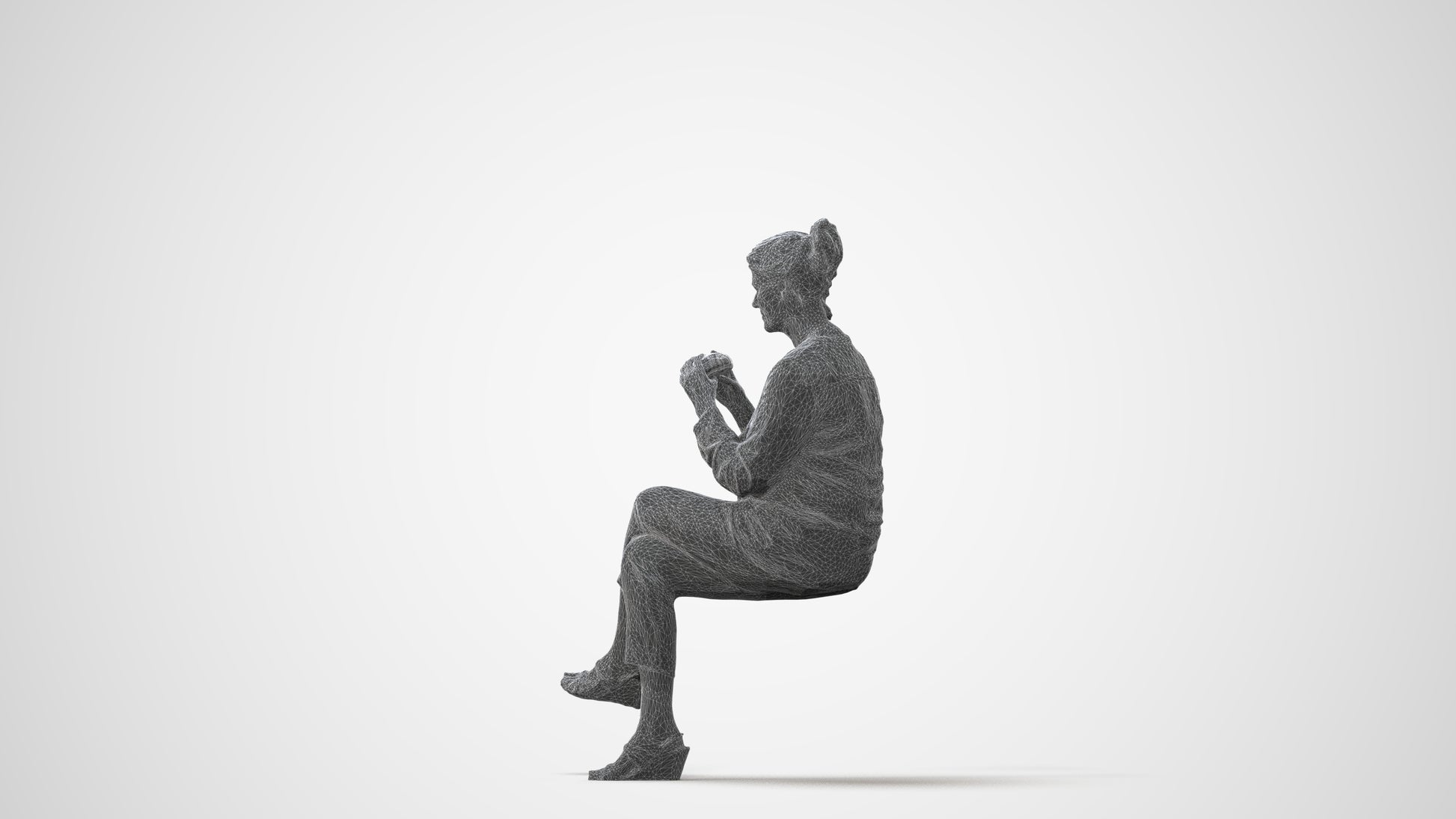 photogrammetry 3D woman casual sitting, realistic human model archviz FBX, square thumbnail