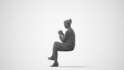 photogrammetry 3D woman casual sitting, realistic human model archviz FBX, square thumbnail
