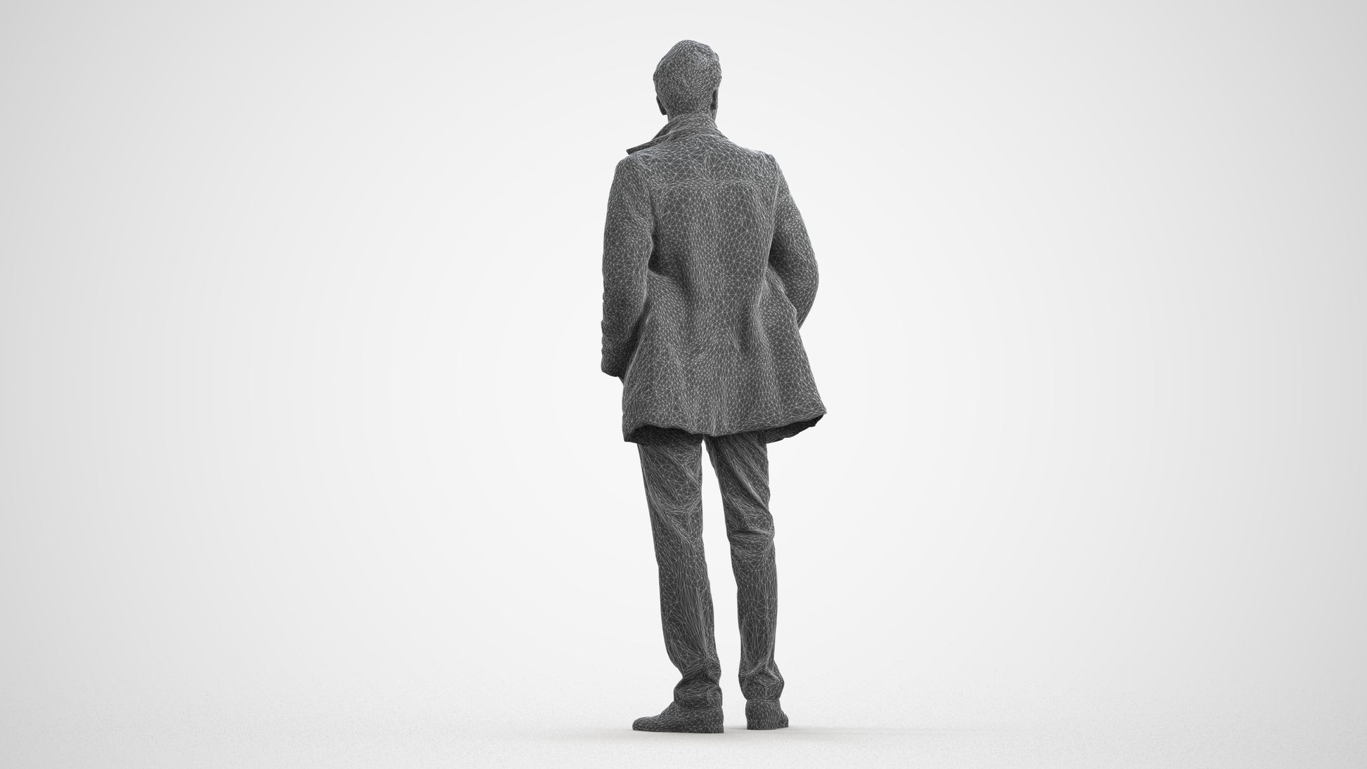 3D scanned man standing casual, photorealistic archviz people for Enscape and SketchUp, wireframe front view
