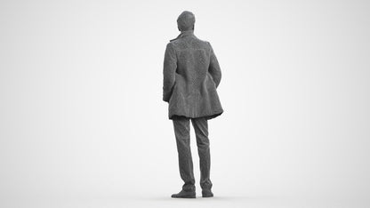 3D scanned man standing casual, photorealistic archviz people for Enscape and SketchUp, wireframe front view