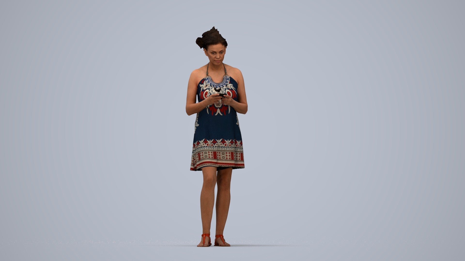 photogrammetry 3D woman standing, realistic human model archviz FBX, top-down view render
