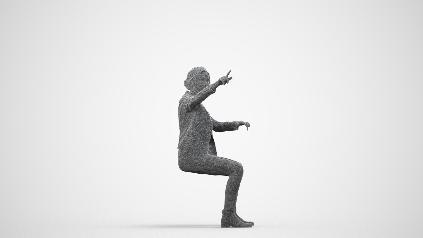 scanned 3D woman business mix, photogrammetry people for Enscape and V-Ray, wireframe side view