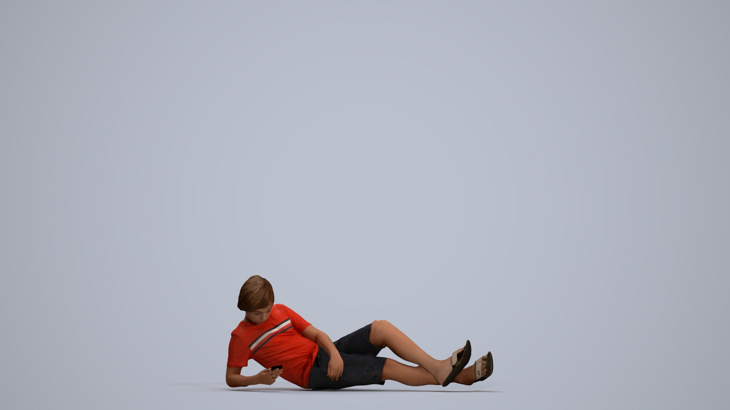 3D human model boy casual kids, photogrammetry scanned person for archviz, standing pose render