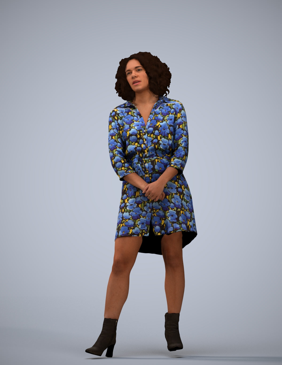 3D human model woman casual standing, photogrammetry scanned person for archviz