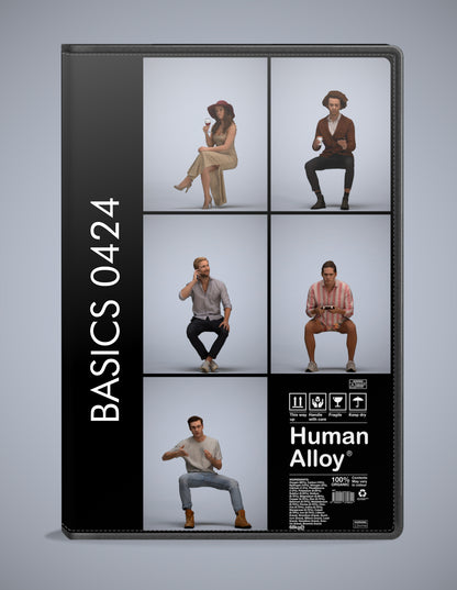 photogrammetry 3D people sitting collection, 5 realistic human models archviz FBX