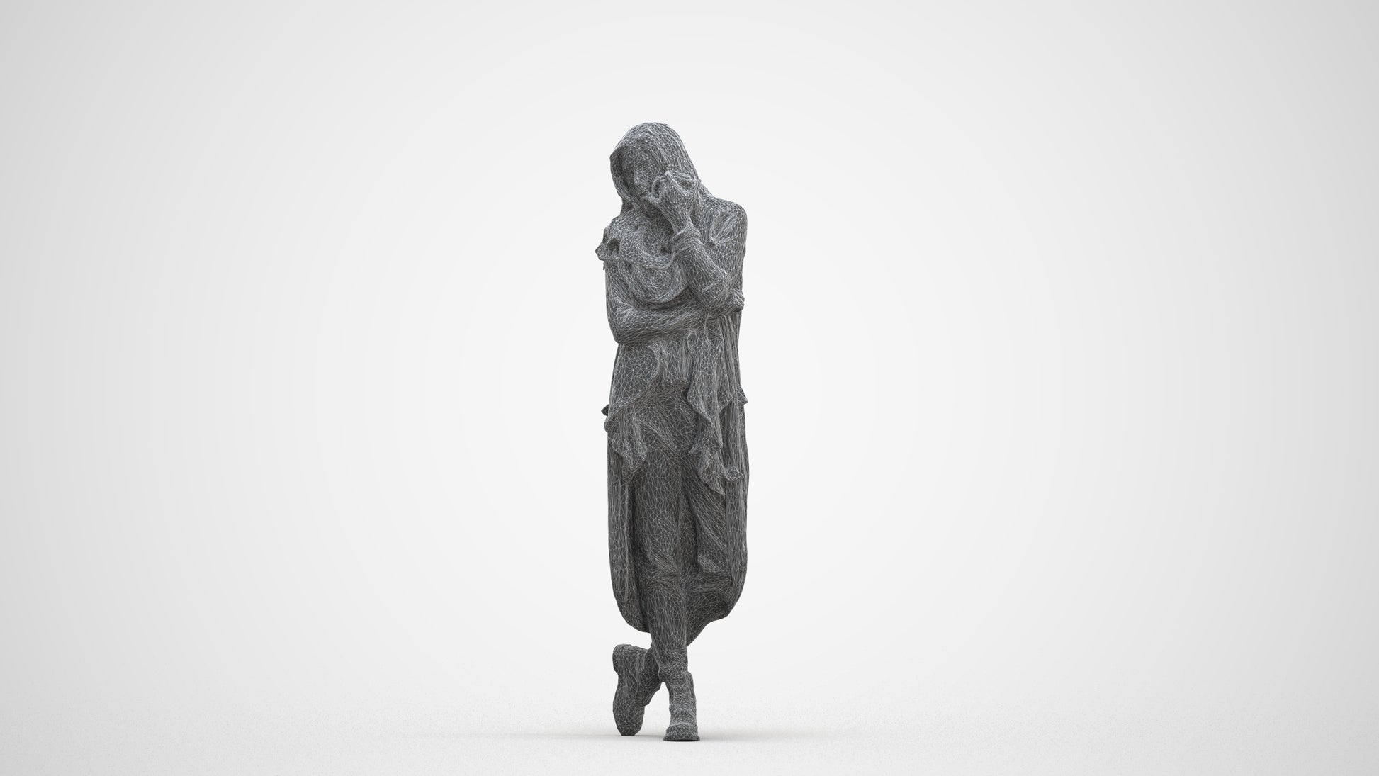 realistic 3D people woman casual standing, render-ready for V-Ray and Corona, FBX OBJ, three-quarter front view render