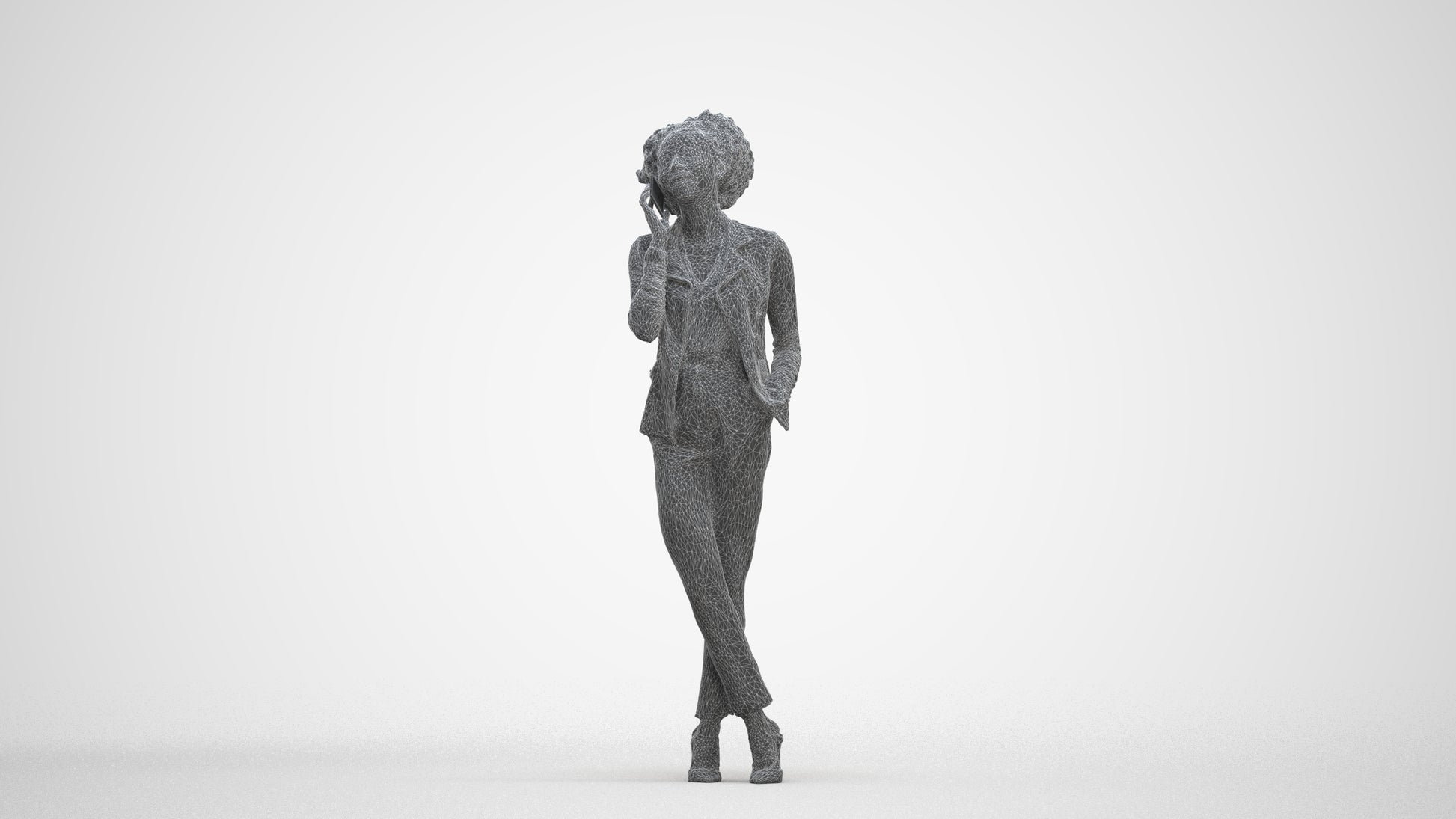 realistic 3D woman business standing, scanned archviz people for Blender and 3ds Max, three-quarter front view render