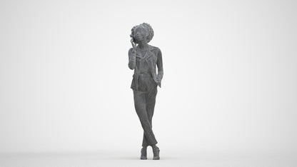 realistic 3D woman business standing, scanned archviz people for Blender and 3ds Max, three-quarter front view render