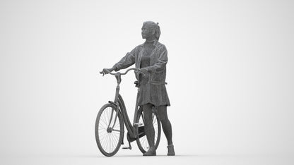 scanned 3D woman casual cycling, photogrammetry people for Enscape and V-Ray, wireframe back view