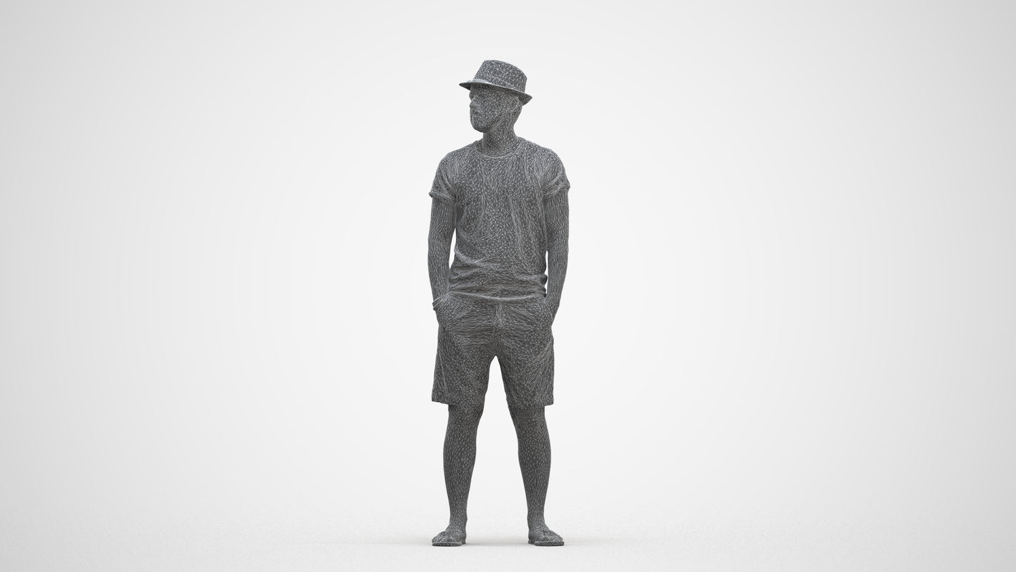 3D scanned man standing casual, photorealistic archviz people for Enscape and SketchUp, three-quarter front view render