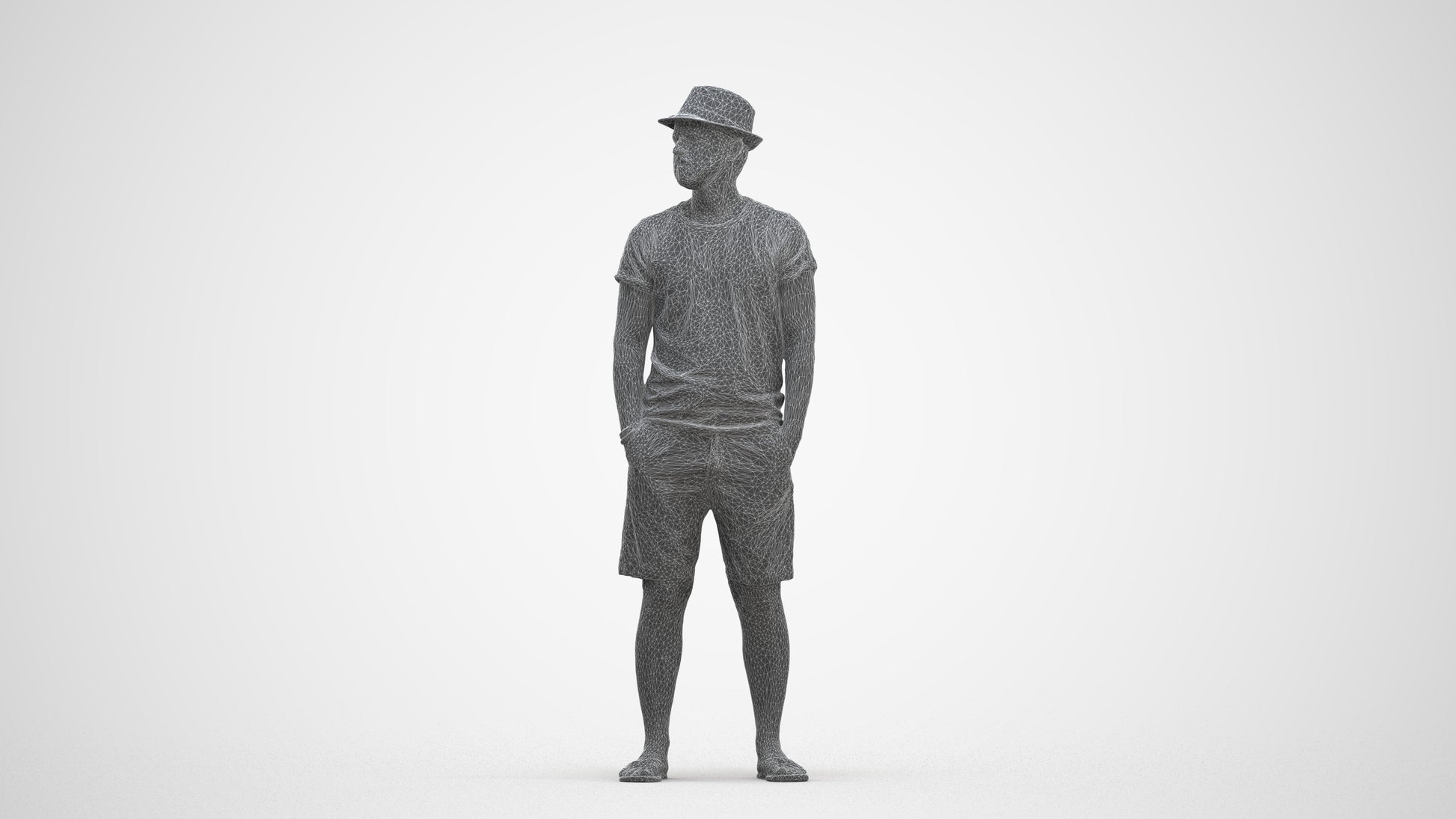 3D scanned man standing casual, photorealistic archviz people for Enscape and SketchUp, three-quarter front view render