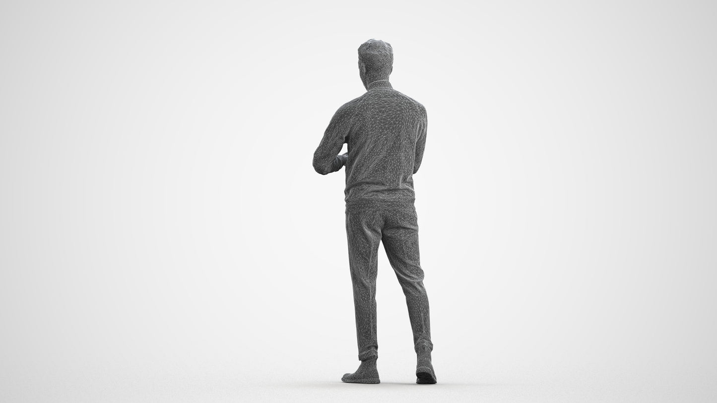 3D people model man casual walking, scanned human for 3ds Max rendering, wireframe front view