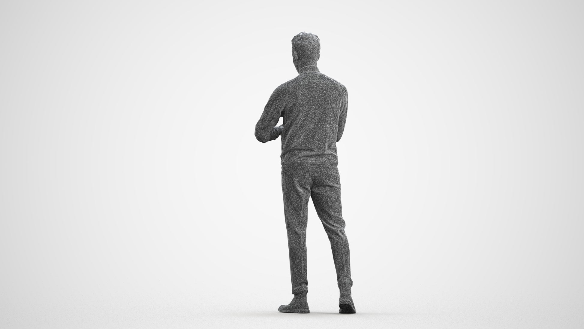 3D people model man casual walking, scanned human for 3ds Max rendering, wireframe front view