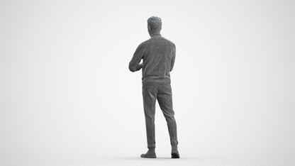 3D people model man casual walking, scanned human for 3ds Max rendering, wireframe front view