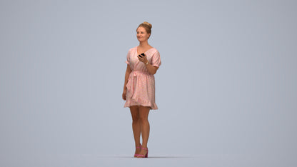 3D people model woman casual walking, scanned human for 3ds Max rendering, top-down view render