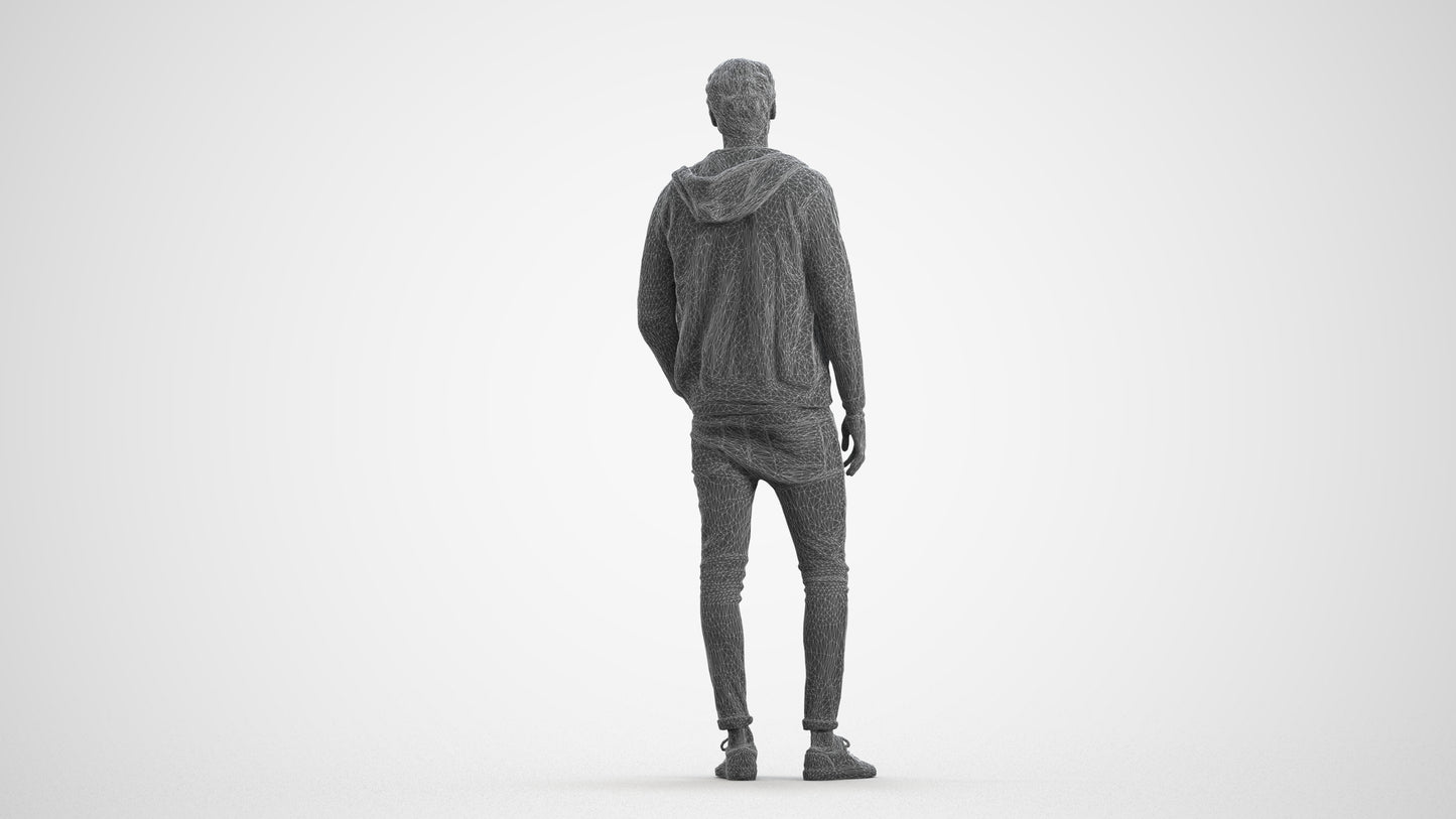photogrammetry 3D man casual walking, realistic human model archviz FBX, wireframe front view