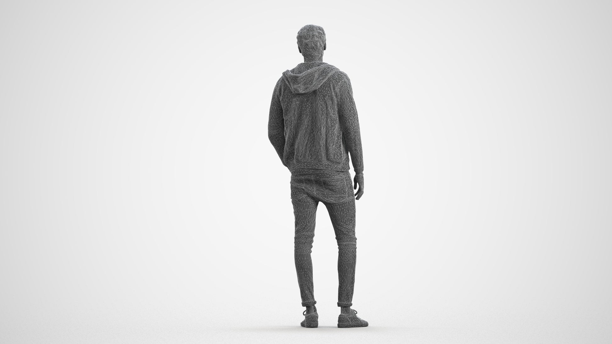 photogrammetry 3D man casual walking, realistic human model archviz FBX, wireframe front view