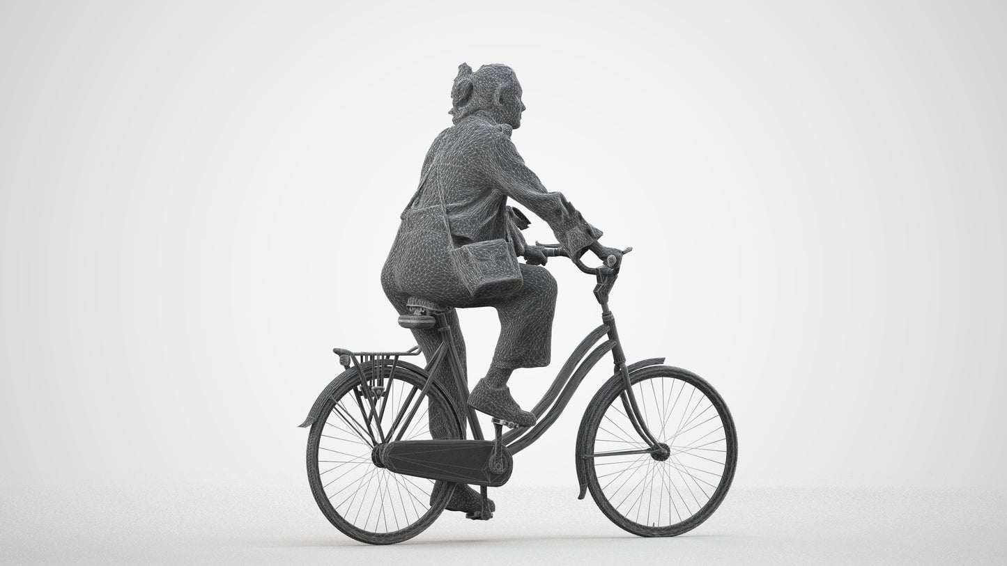 3D people model woman casual cycling, scanned human for 3ds Max rendering, wireframe side view