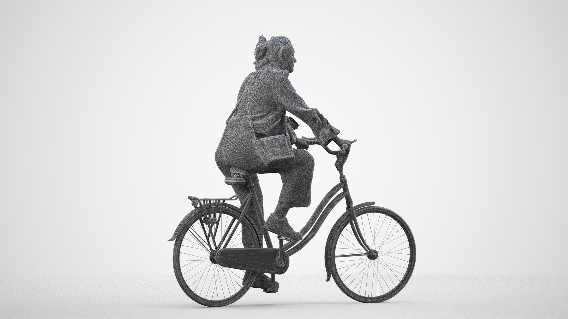 3D people model woman casual cycling, scanned human for 3ds Max rendering, wireframe side view