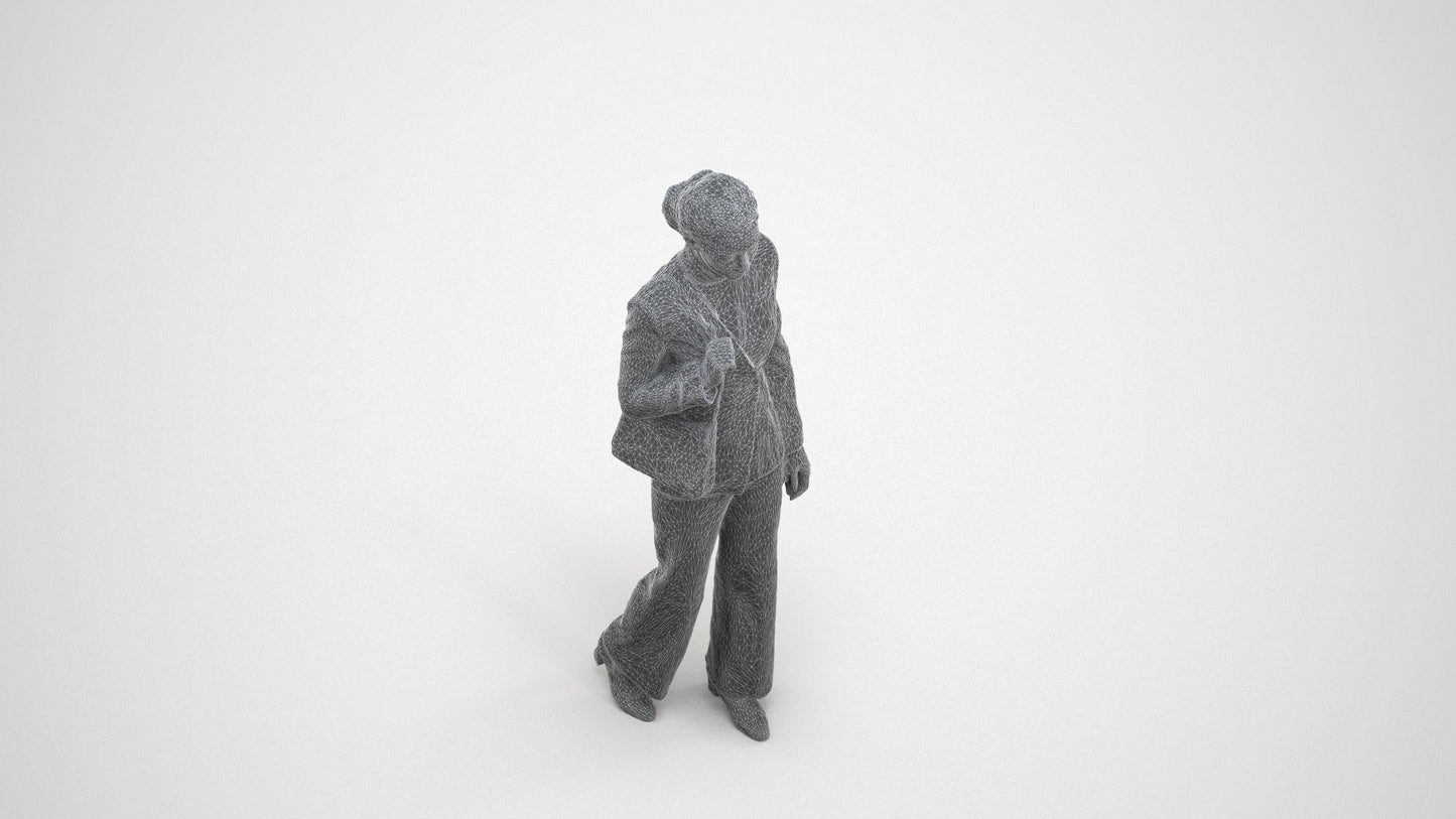 3D scanned woman business, photorealistic archviz people for Enscape and SketchUp, wireframe three-quarter view